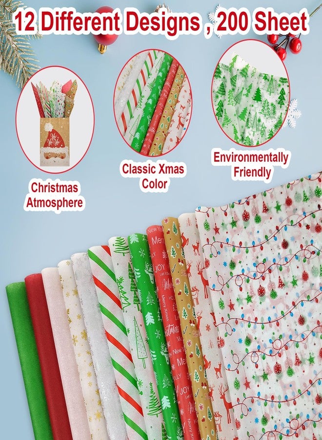 AORZIT 100 Pcs Christmas Tissue Paper for Gift Bags 20" x 20", AORZIT Christmas Wrapping Tissue Paper Assorted 10 Design for Xmas Gift Bags DIY Crafts Holiday Decor Packaging Party Supply - Image 5